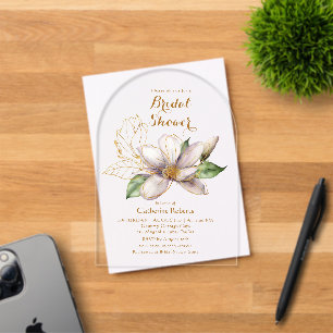 Invitaciones Acrílicas Lluvia de Boda de Magnolia Púrpura Acuarela