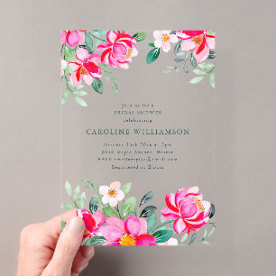 Invitaciones Acrílicas Lluvia de Boda Floral Acuarela Rosa Brillante de V