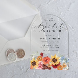 Invitaciones Acrílicas Lluvia de boda floral de acuarela vibrante