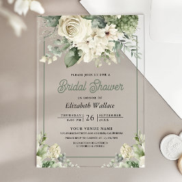 Invitaciones Acrílicas Lluvia de Boda Floral Verde Marfil