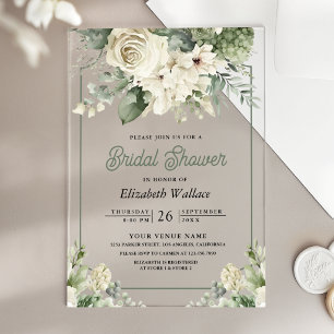 Invitaciones Acrílicas Lluvia de Boda Floral Verde Marfil