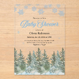 Invitaciones Acrílicas Lluvia de Copos de Nieve Árboles de Pino Shower de