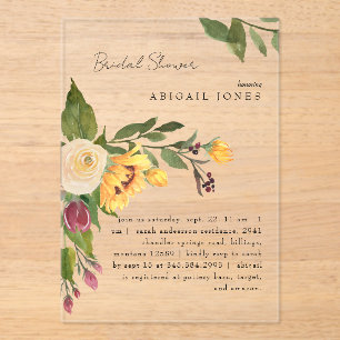Invitaciones Acrílicas Lluvia de flores de girasol al sol toscano para de