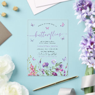 Invitaciones Acrílicas Lluvia de Mariposas Flores Silvestres Despedida de