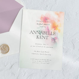 Invitaciones Acrílicas Lluvia de Novia Elegante Acuarela Primavera Verano