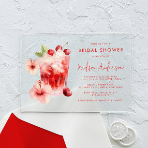 Invitaciones Acrílicas Lluvia Nupcial Tropical de Cóctel de Cereza de Hib