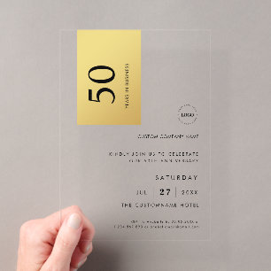 Invitaciones Acrílicas Logo Color Bloque Dorado Fiesta Aniversario Empres