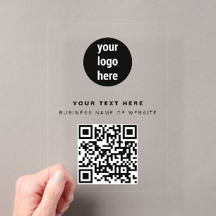 Invitaciones Acrílicas Logotipo de negocio Código QR Moderno Minimalista