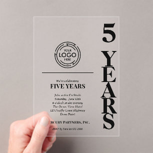 Invitaciones Acrílicas Logotipo del 5º Aniversario de Empresa Moderna