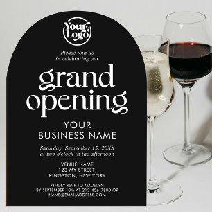 Invitaciones Acrílicas Logotipo minimalista de apertura inaugural en negr
