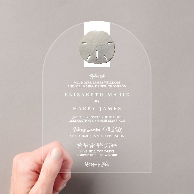 Invitaciones Acrílicas Lone Sand Dollar - Charcoal Gray - Beach Wedding (Insitu (portátil))