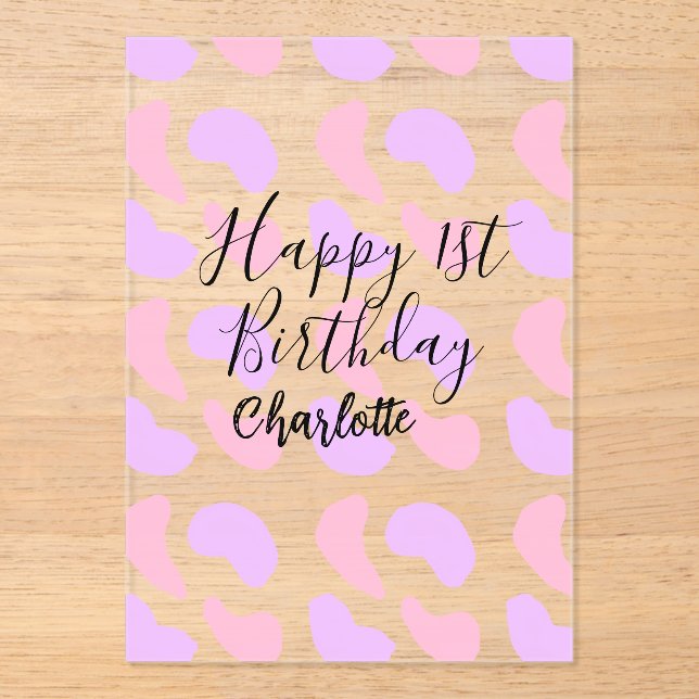 Invitaciones Acrílicas Los abstractos púrpura rosa forman un feliz primer (Anverso)