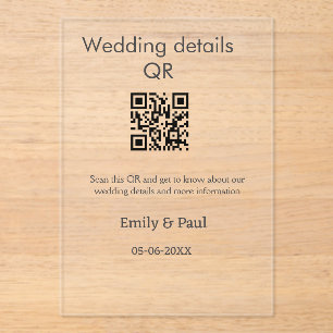 Invitaciones Acrílicas Los detalles del sitio web del boda scan QR añaden