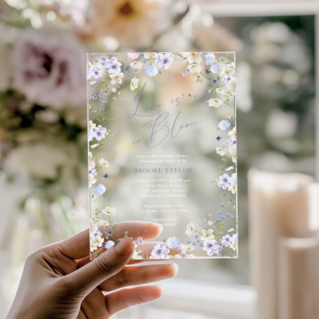 Invitaciones Acrílicas Love In Bloom Floral Purple Bridal Shower (Love In Bloom Floral Purple Bridal Shower Acrylic Invitations)