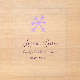 Invitaciones Acrílicas Love in Snow bridal shower purple snowflakes paste