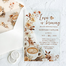 Invitaciones Acrílicas Love Is Brewing Boho Desayuno de Boda de Café