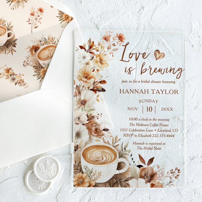 Invitaciones Acrílicas Love Is Brewing Boho Desayuno de Boda de Café (Subido por el creador)