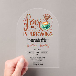 Invitaciones Acrílicas Love Is Brewing Cappuccino Heart Bridal Shower