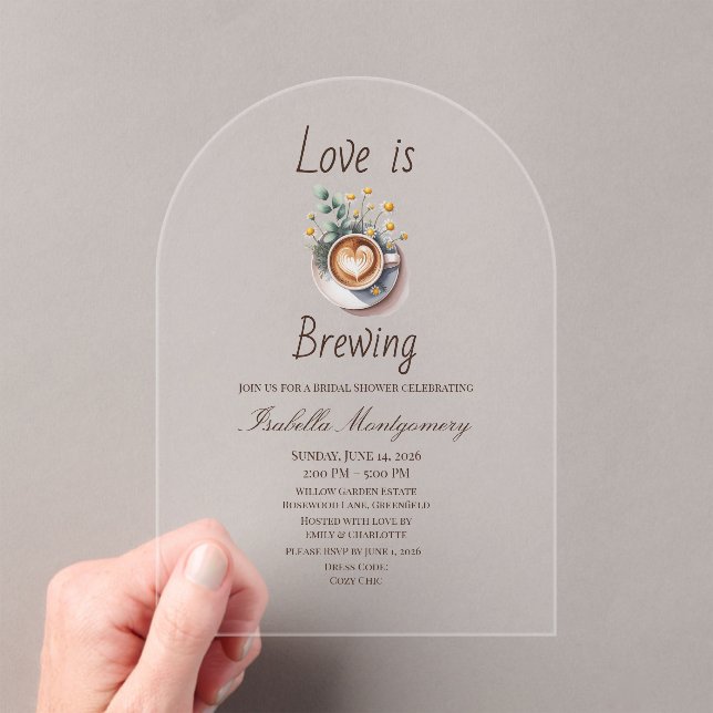 Invitaciones Acrílicas Love Is Brewing Cozy Espresso Bridal Shower (Insitu (portátil))