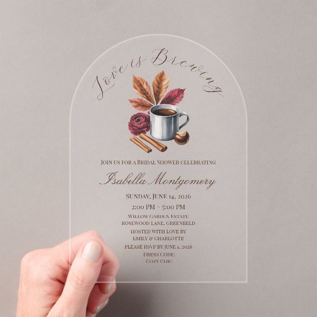 Invitaciones Acrílicas Love Is Brewing Cozy Rustic Coffee Bridal Shower (Insitu (portátil))