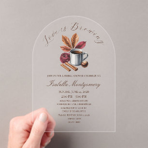 Invitaciones Acrílicas Love Is Brewing Cozy Rustic Desayuno Nupcial