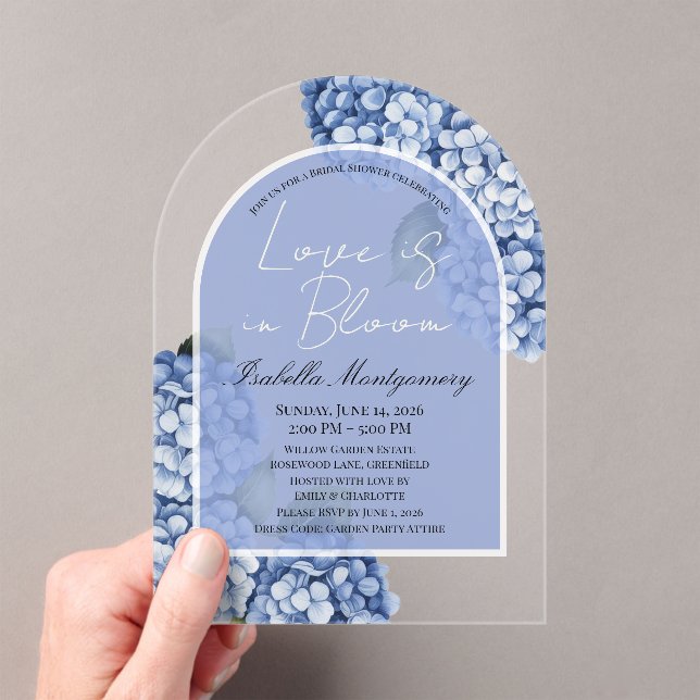 Invitaciones Acrílicas Love Is in Bloom Modern Blue Hydrangea (Insitu (portátil))