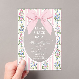 Invitaciones Acrílicas Love Shack Baby Pink Bow Floral Baby Shower