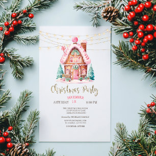 Invitaciones Acrílicas Luces de Cadena de Casa de Pan de Jengibre Navidad