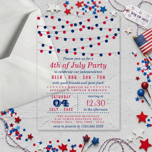 Invitaciones Acrílicas Luces De Cadena Rojas, Blancas Y Azules 4 De Julio