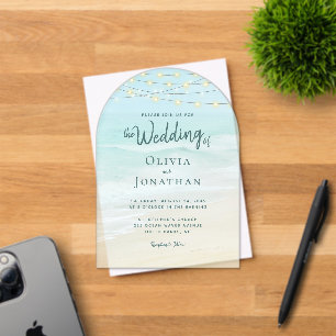 Invitaciones Acrílicas Luces de Cuerda de Playa Océano Boda