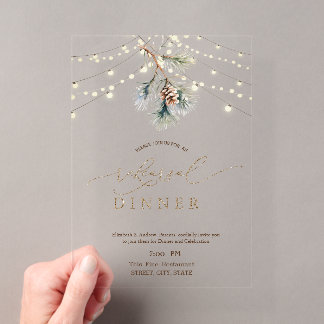 Invitaciones Acrílicas Luces de piña de abeto Cena de ensayo de invierno
