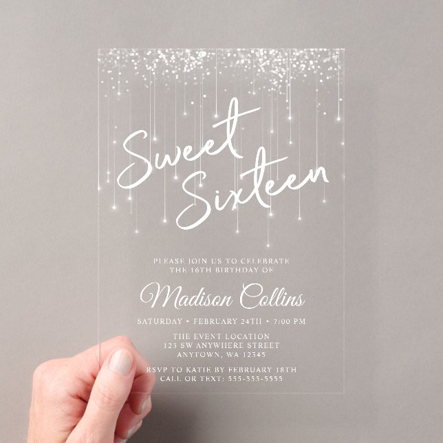 Invitaciones Acrílicas Luces Modernas Sweet 16  (Insitu (portátil))