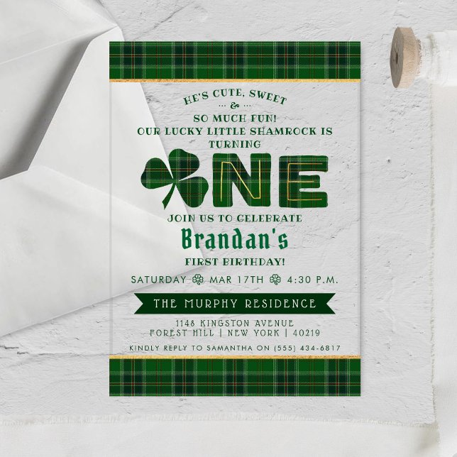 Invitaciones Acrílicas Lucky Little Shamrock 1er cumpleaños (Subido por el creador)