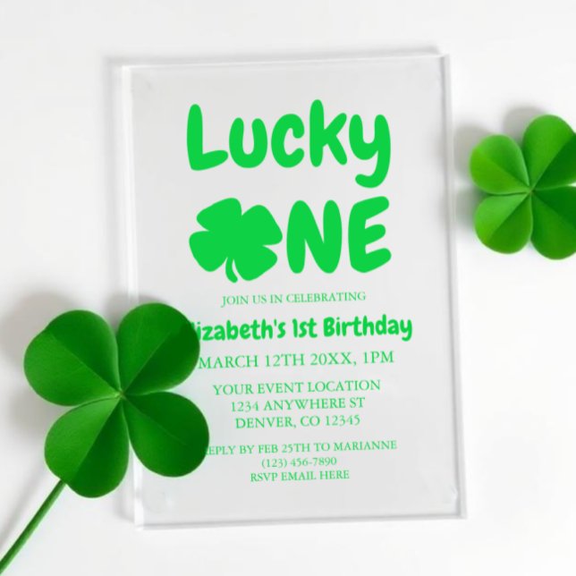 Invitaciones Acrílicas Lucky One St Patrick's Day 1st Birthday (Subido por el creador)