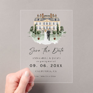 Invitaciones Acrílicas Lugar de boda con acuarela Save the Date 