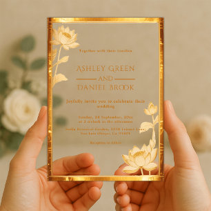 Invitaciones Acrílicas Lujo Antiguo Egipto Flor de Loto Boda Egipcia