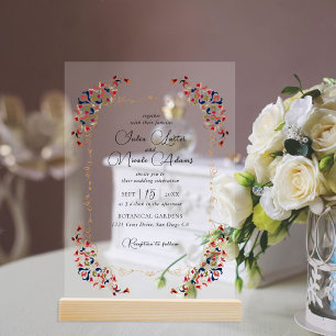 Invitaciones Acrílicas Lujo Artístico Botánico Floral Paisley Boda