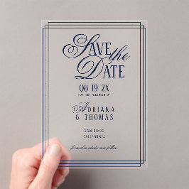 Invitaciones Acrílicas Lujo Azul Boda Guardar la Fecha