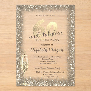 Invitaciones Acrílicas Lujo Champagne Glass Gold Confetti Frame 60