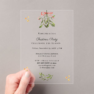 Invitaciones Acrílicas Lujo fiesta de Navidad con lazo rojo de muérdago