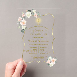 Invitaciones Acrílicas Lujo Primera Comunión Gemelas Sagrada Comunión
