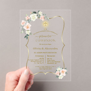 Invitaciones Acrílicas Lujo Primera Comunión Gemelas Sagrada Comunión