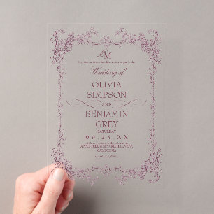Invitaciones Acrílicas Lujo Toile De Joy Bodas de ciruela