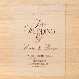 Invitaciones Acrílicas Lujo Transparente Boda Borgoña
