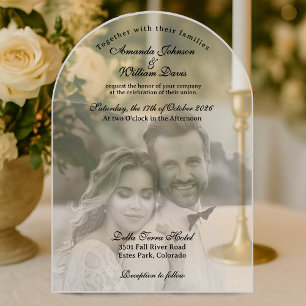 Invitaciones Acrílicas Lujosa Boda Moderna en Blanco y Negro con Foto