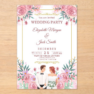 Invitaciones Acrílicas Lujoso Boda de Boho Floral Greenery