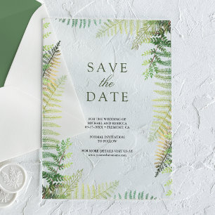 Invitaciones Acrílicas Lujosos helechos verdes para boda Guardar la fecha