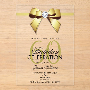 Invitaciones Acrílicas Lujozo Arco y Cinta Cumpleaños 60 Posh Gem