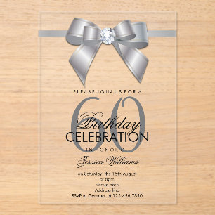 Invitaciones Acrílicas Lujozo Arco y Cinta Cumpleaños 60 Posh Gem