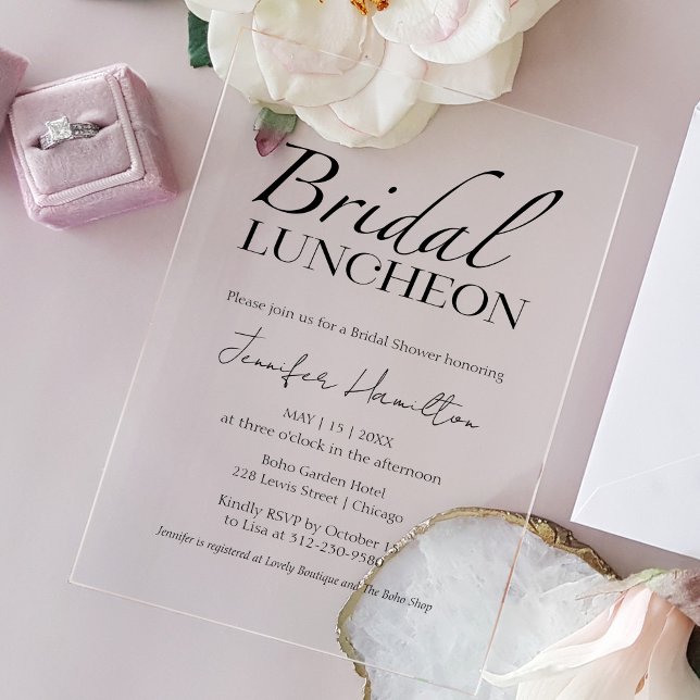 Invitaciones Acrílicas Luncheon de novia | Ducha de novia negra y blanca (Subido por el creador)